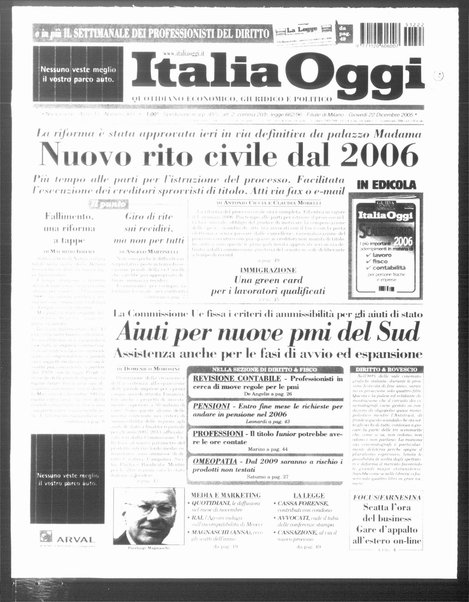 Italia oggi : quotidiano di economia finanza e politica